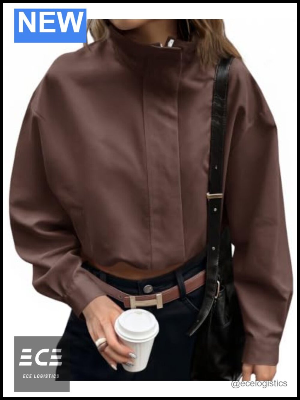 Zip Up Cropped Jacket Stand Collar Lightweight Oversized Casual Coat